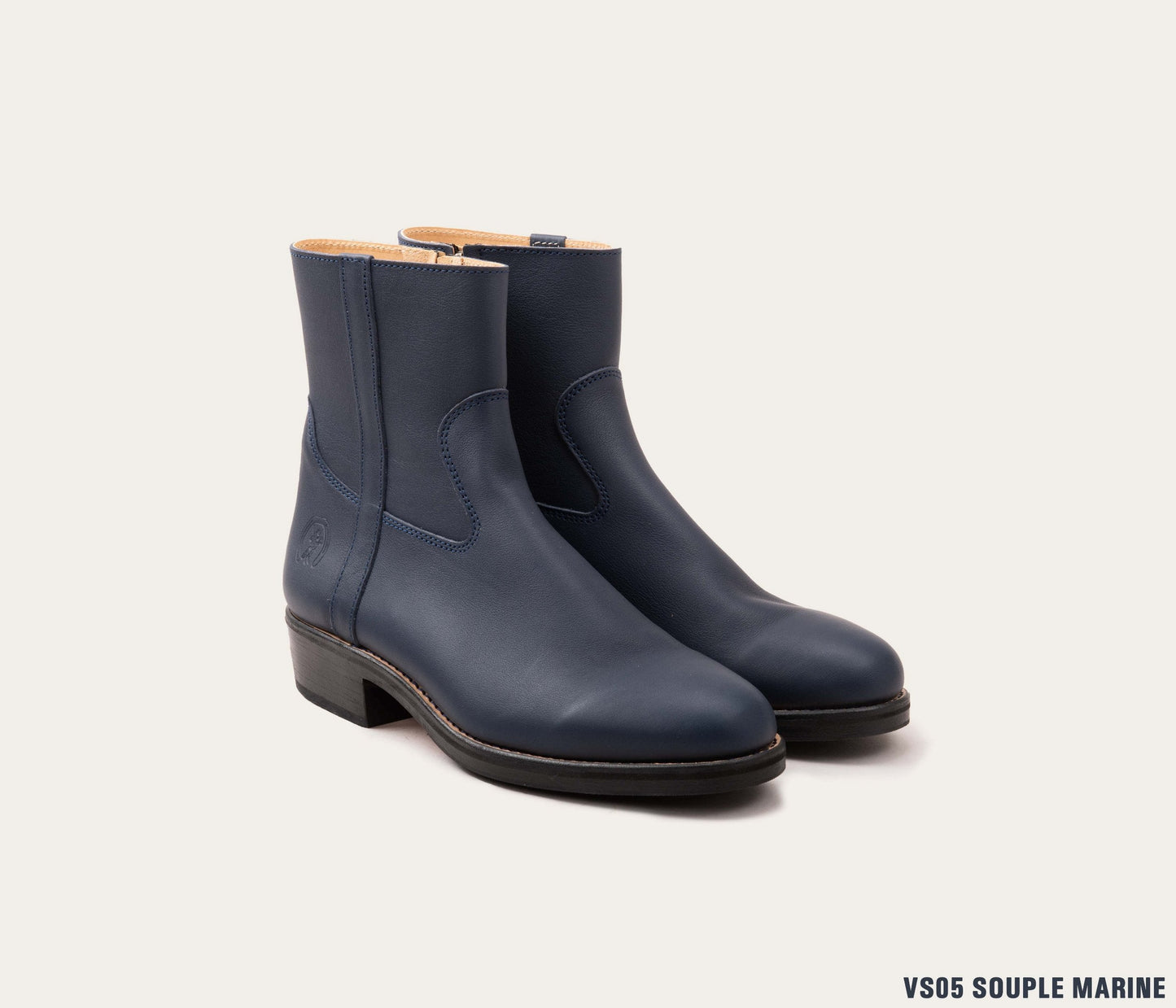 Boots zip bleu marine, bottine marine, chaussure boots bleu, bottine pour femme en cuir bleu, bottine pour femme zip sur mesure