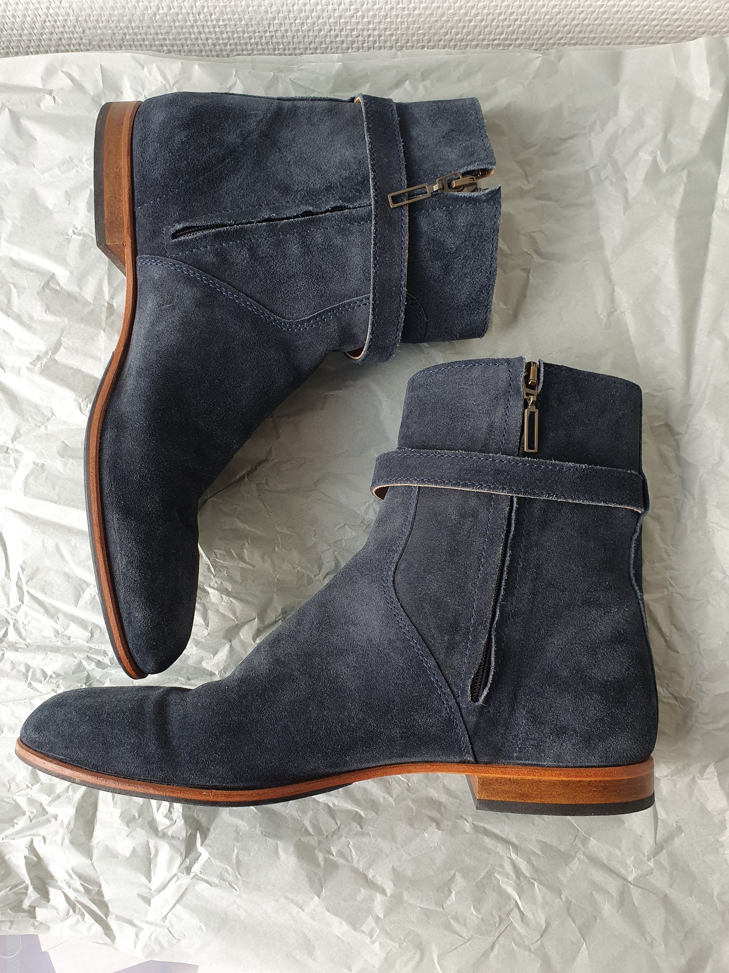 Navy velvet ankle boots