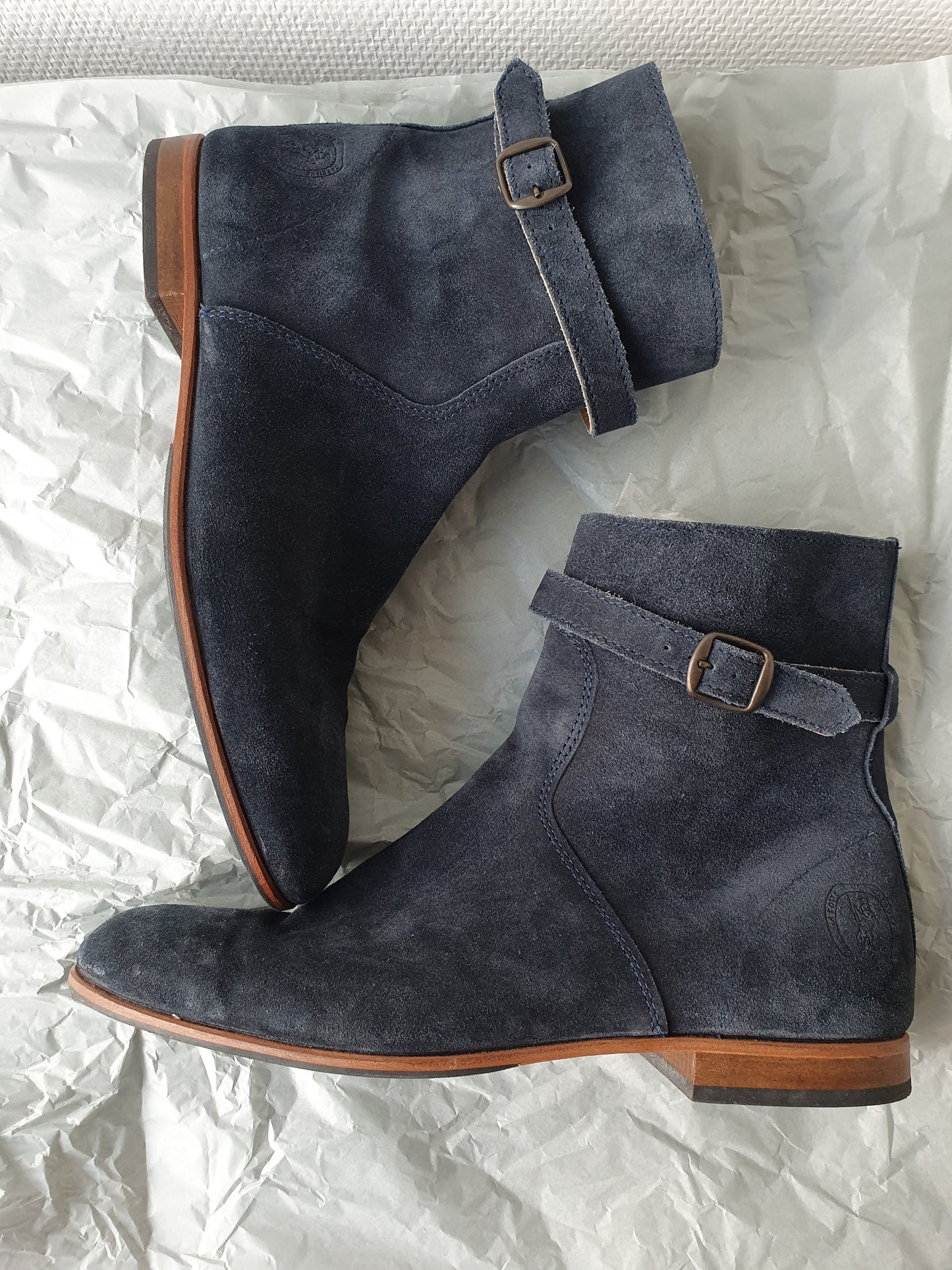 Navy velvet ankle boots