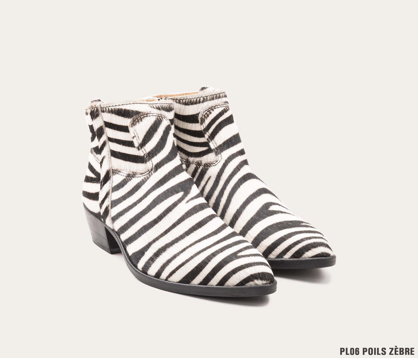 bottine en cuir zèbre, bottine personnalisée femme, bottine en cuir poils